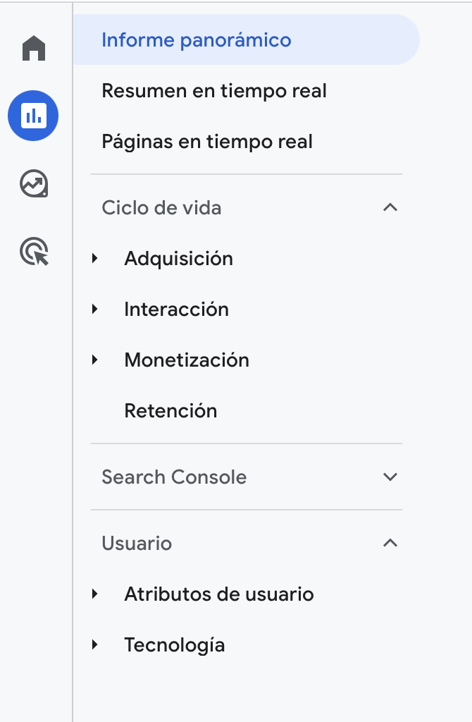 Menú de informes GA4